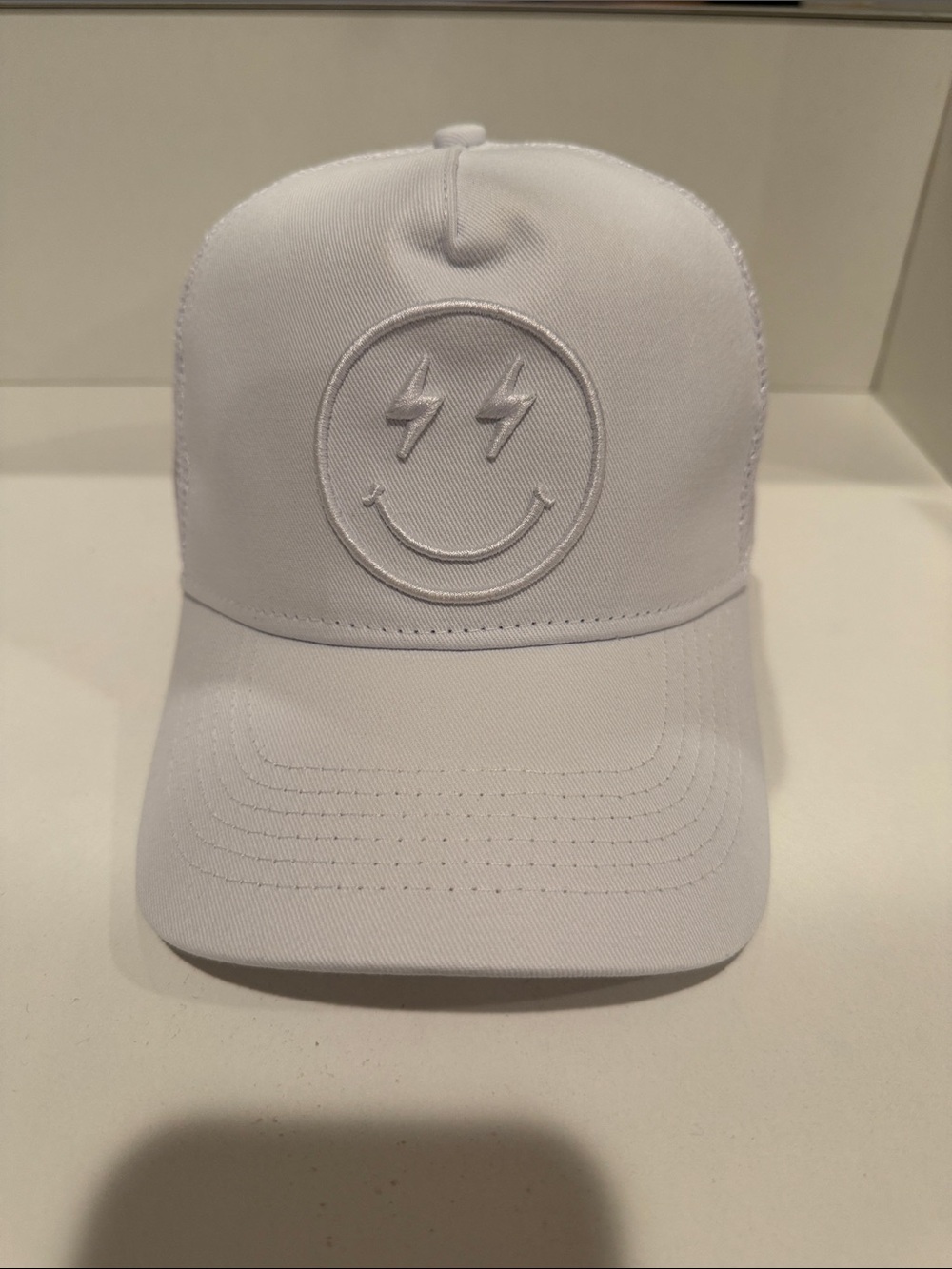 Katydid White Smiley Lightning Embroidered Baseball Cap